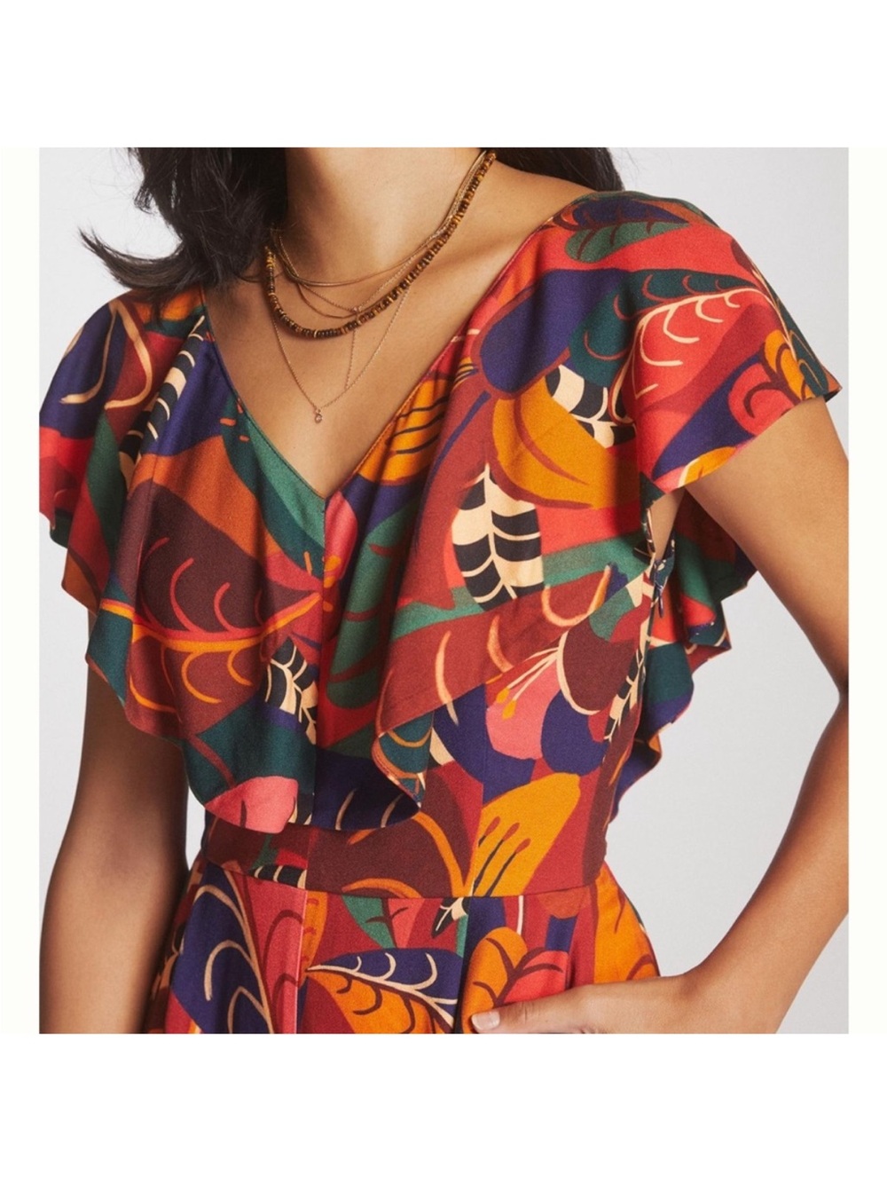 FARM Rio for Anthropologie abstract ruffled jumpsuit size XS colorful - Picture 2 of 14